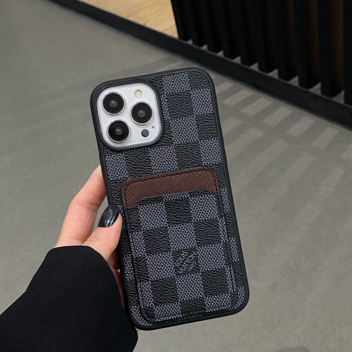 Checkered Leather Cardholder iPhone Case