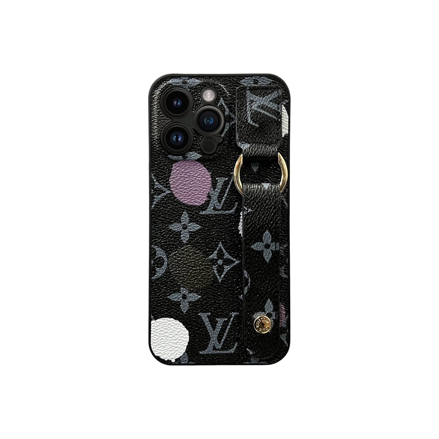 Dot Mono Ring Strap iPhone Case - Black/Pink