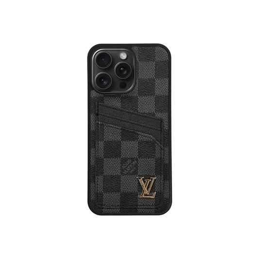 Checkered x Emblem Cardholder iPhone Case - Black