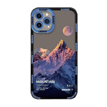 Blue Snowy Mountain Moon iPhone Case