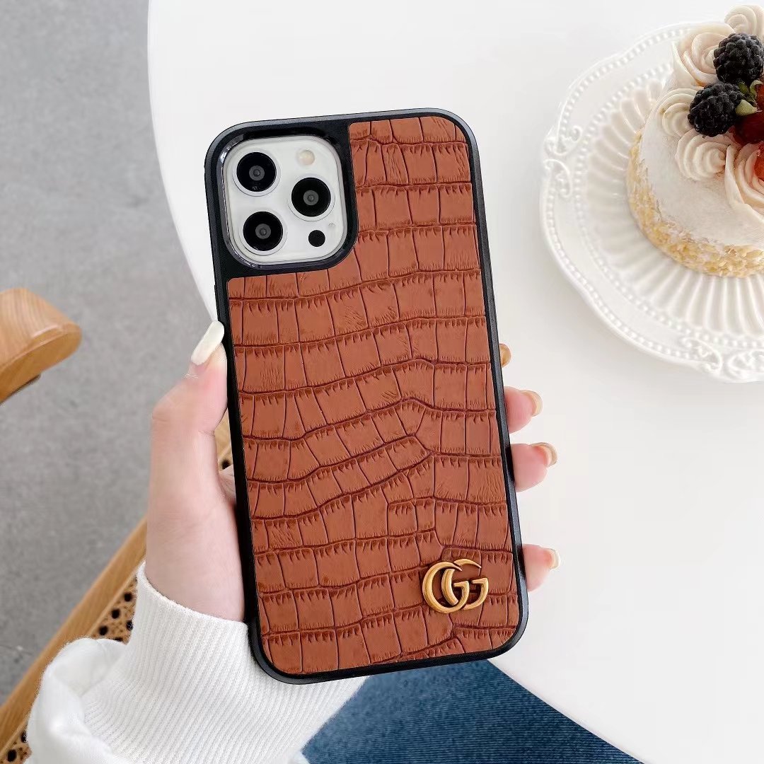GG Crocodile Print Inspired Leather iPhone Case