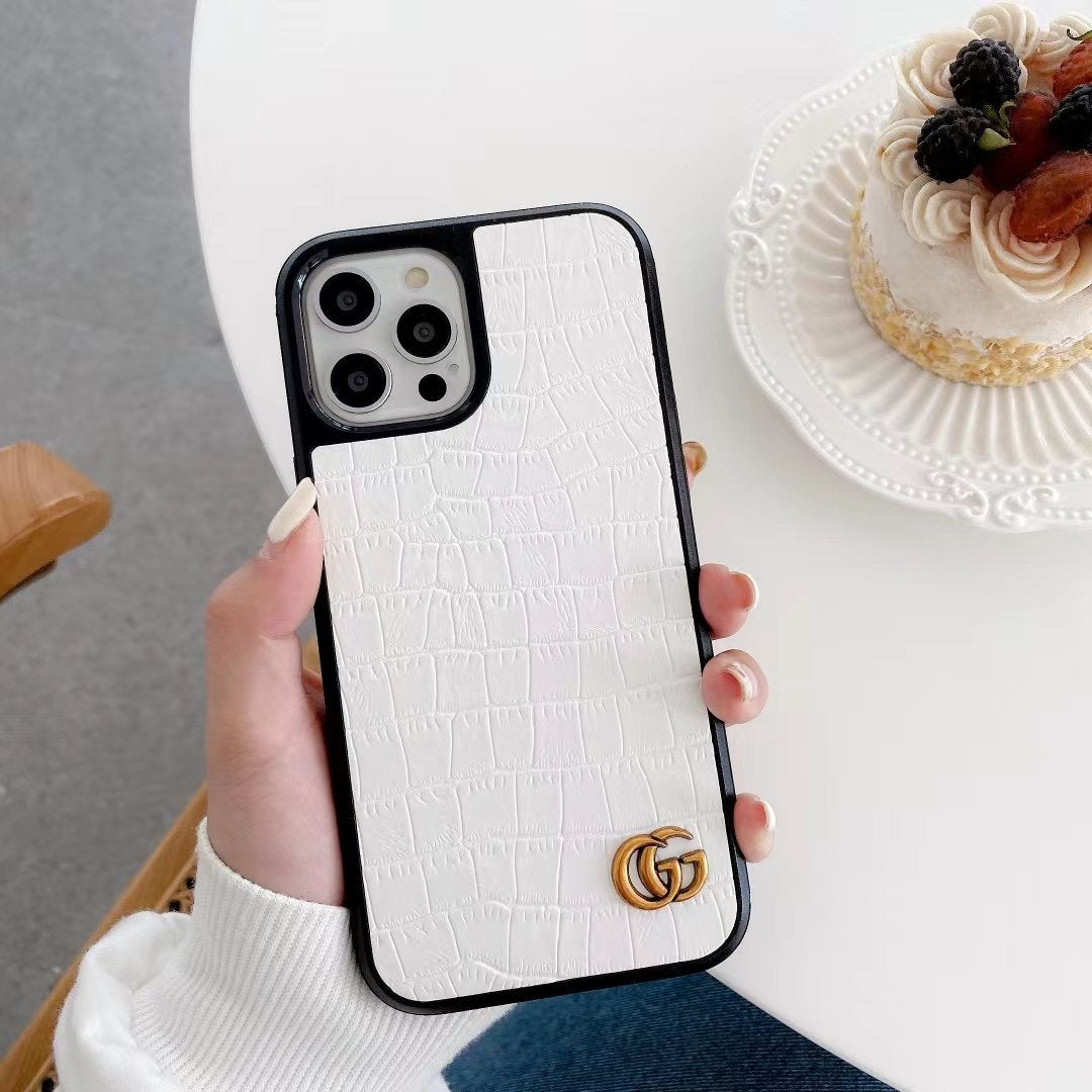 GG Crocodile Print Inspired Leather iPhone Case